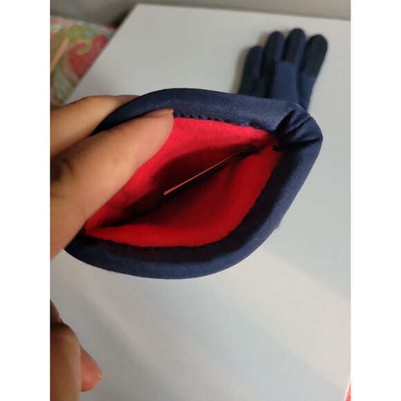 Vintage Isotoner Navy Fabric with Leather Trim Ladies Gloves Sz L - Picture 5 of 9